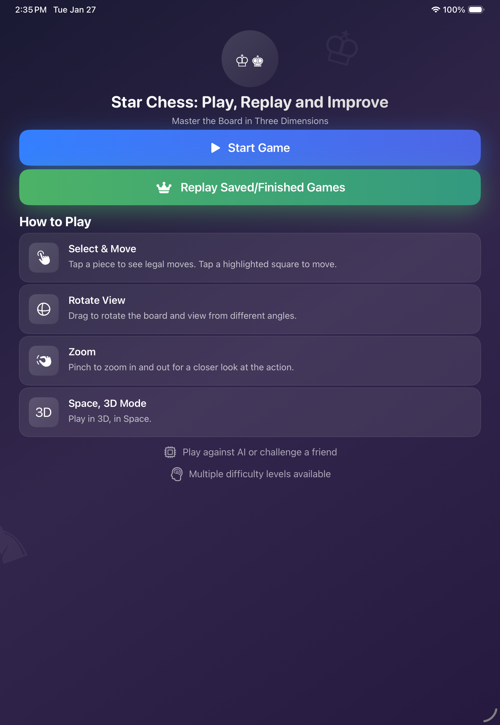Star Chess - Main Menu Interface