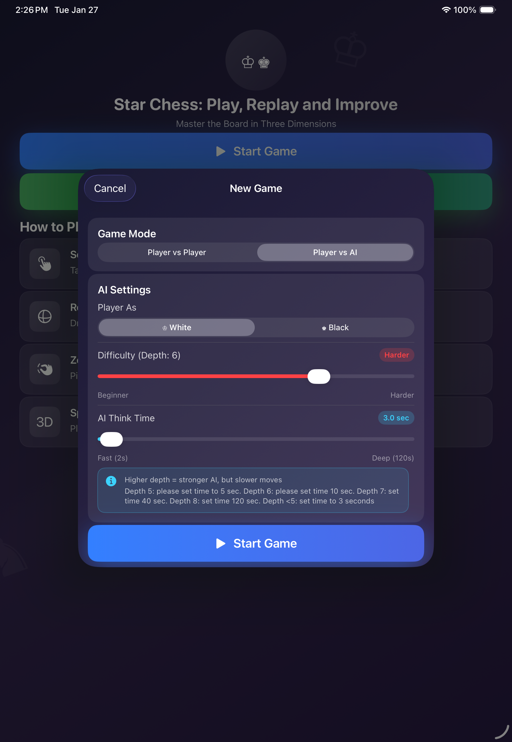 Star Chess - Game Setup Options